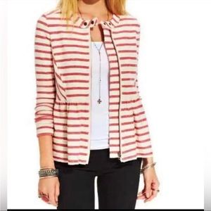 Free People Red and Ivory Striped Peplum Jacket,  Size Small